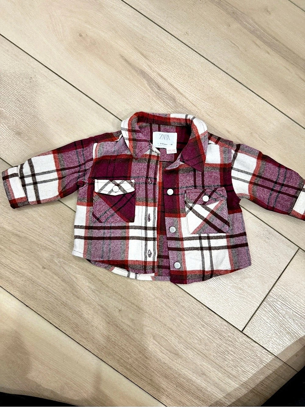 Zara Baby Plaid Jacket Burgundy & White-  Like New